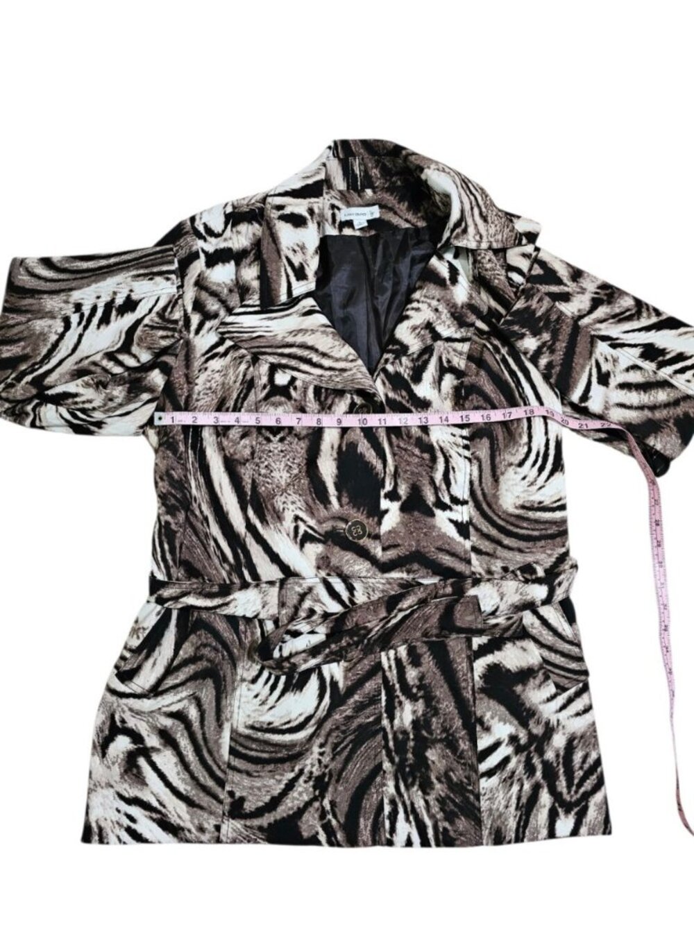 Susan Graver Women XL Blazer Black White Animal Print Belted Statement Essential - Picture 7 of 7